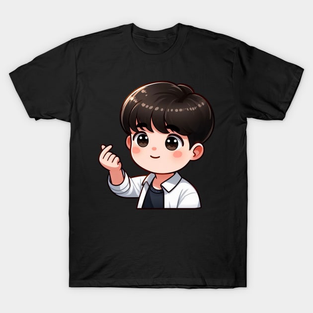 Cool Guy Korean Finger Hearts Kpop T-Shirt by Plushism